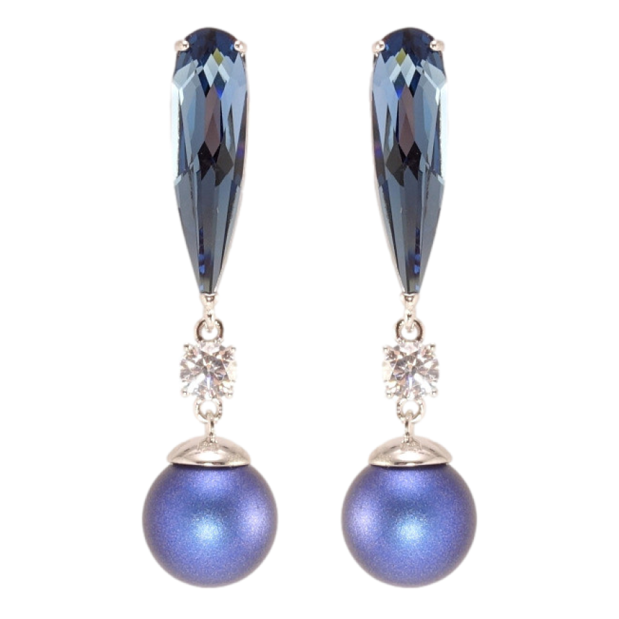 Сережки Xuping колір Родій з кристалами Swarovski пусети Підвіски з синіми перлами та кристалом Montana ø фото №1 Сережки Xuping колір Родій з кристалами Swarovski пусети Підвіски з синіми перлами та кристалом Montana ø фото №1