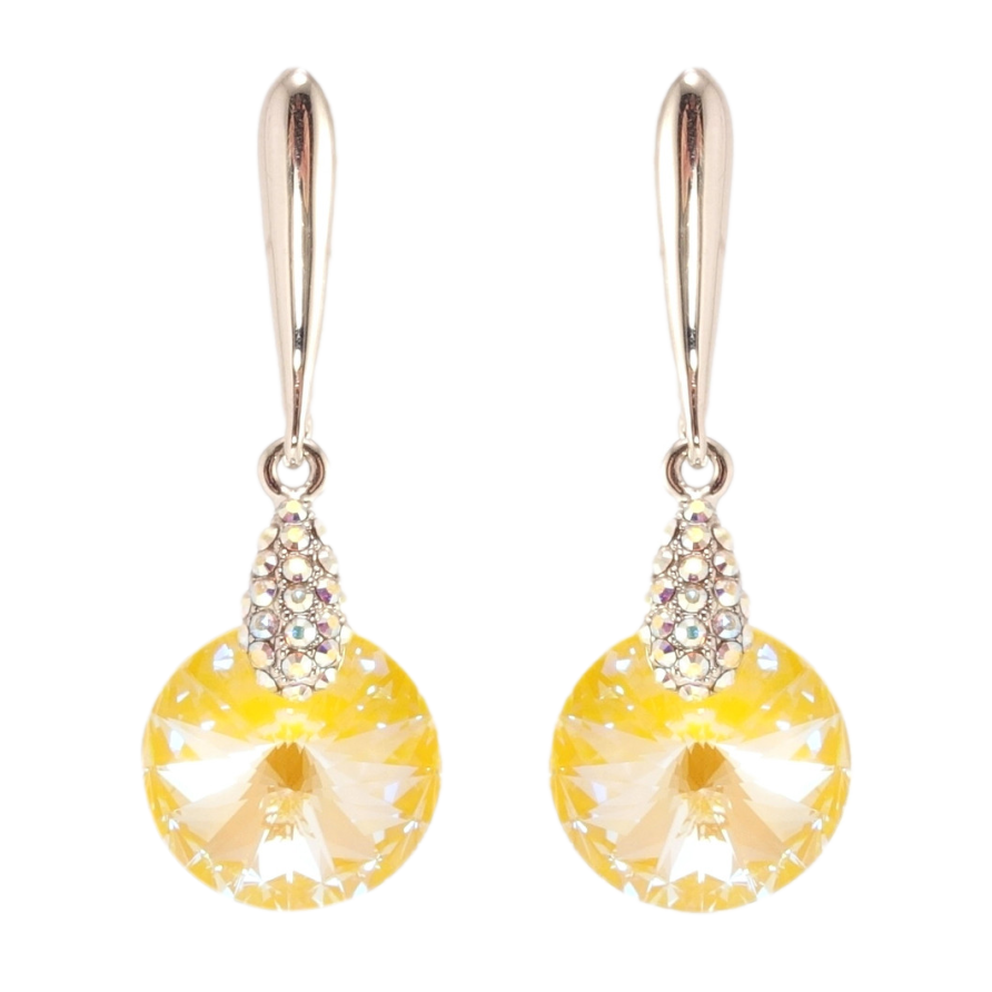 Сережки Xuping колір Родій з кристалами Swarovski пусети Підвіски з кристалом Sunshine Delite ø 14мм фото №1