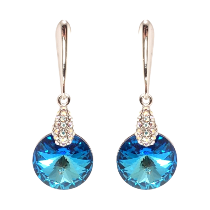 Сережки Xuping колір Родій з кристалами Swarovski пусети Підвіски з кристалом Capri Blue ø 14мм фото №2 Сережки Xuping колір Родій з кристалами Swarovski пусети Підвіски з кристалом Capri Blue ø 14мм фото №2