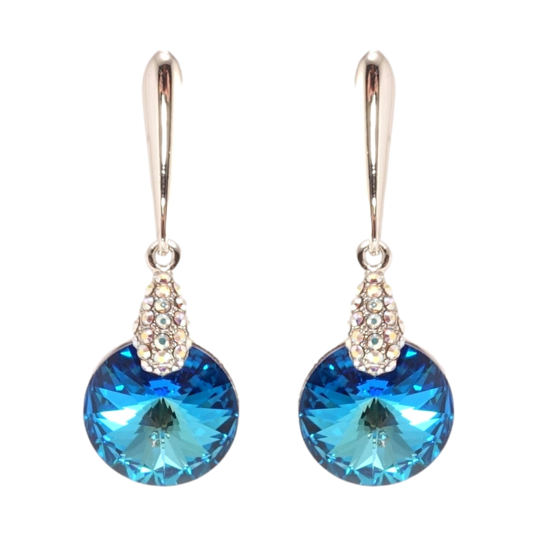 Сережки Xuping колір Родій з кристалами Swarovski пусети Підвіски з кристалом Capri Blue ø 14мм фото №3 Сережки Xuping колір Родій з кристалами Swarovski пусети Підвіски з кристалом Capri Blue ø 14мм фото №3