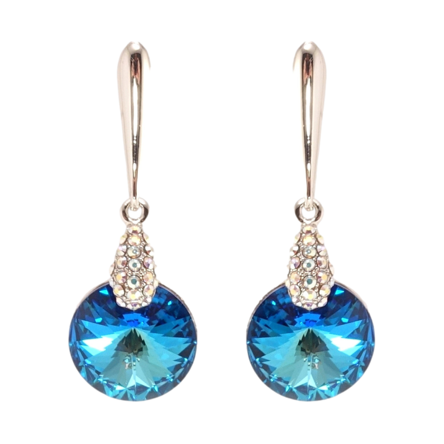 Сережки Xuping колір Родій з кристалами Swarovski пусети Підвіски з кристалом Capri Blue ø 14мм фото №1 Сережки Xuping колір Родій з кристалами Swarovski пусети Підвіски з кристалом Capri Blue ø 14мм фото №1