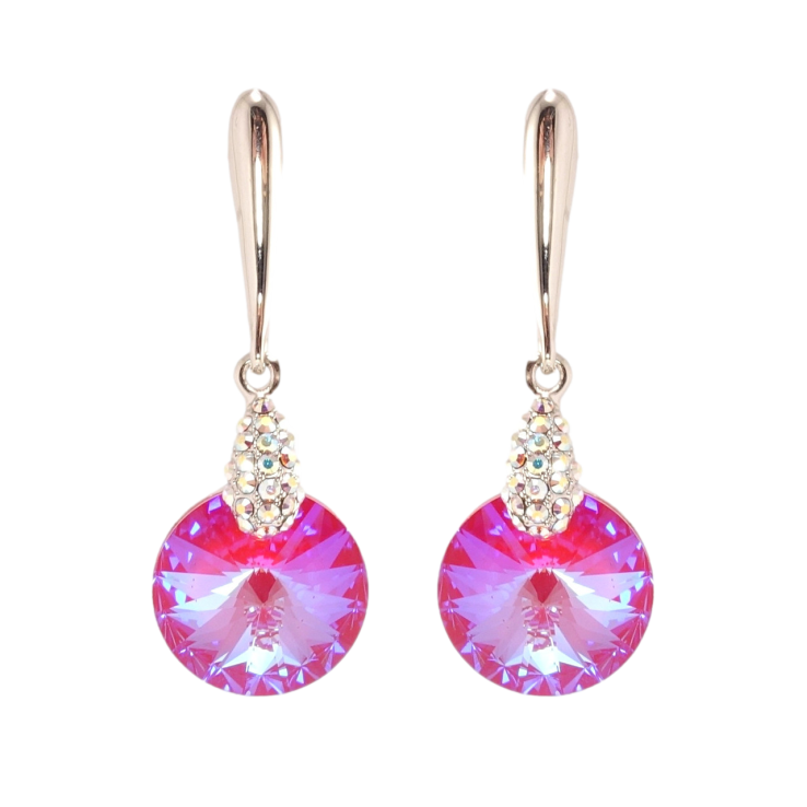 Сережки Xuping колір Родій з кристалами Swarovski пусети Підвіски з кристалом Fuchsia Delite ø 14мм фото №4