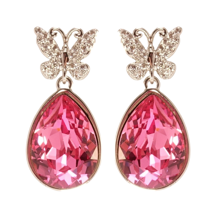 Сережки Xuping колір Родій з кристалами Swarovski пусети Метелики з кристальними крапельками Rose фото №8