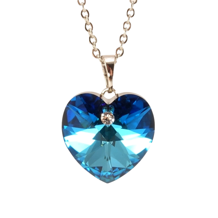 Кулон Xuping колір Родій з кр-ми Swarovski на ланцюжку Кристальне серце Capri Blue дл. 41-46см х 2мм фото №15