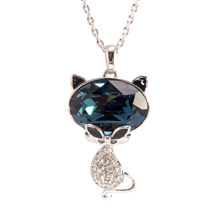 Кулон Xuping колір Родій з кр-ми Swarovski на ланцюжку Кішка з кристалом Montana дл. 40-45см х 1мм фото №8 Кулон Xuping колір Родій з кр-ми Swarovski на ланцюжку Кішка з кристалом Montana дл. 40-45см х 1мм фото №8