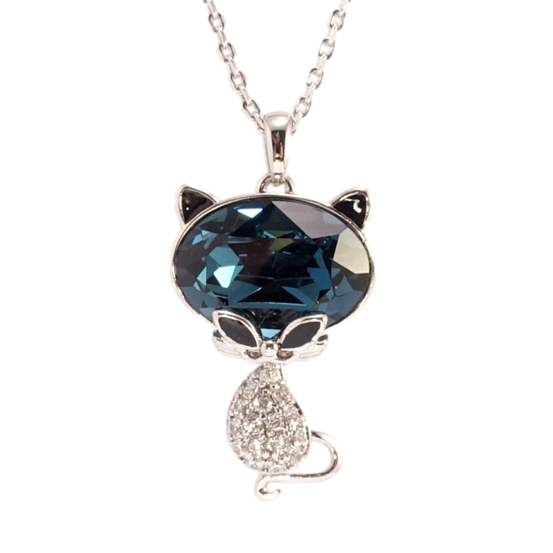 Кулон Xuping колір Родій з кр-ми Swarovski на ланцюжку Кішка з кристалом Montana дл. 40-45см х 1мм фото №4 Кулон Xuping колір Родій з кр-ми Swarovski на ланцюжку Кішка з кристалом Montana дл. 40-45см х 1мм фото №4