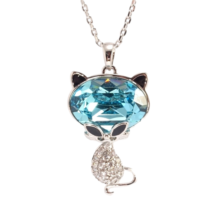 Кулон Xuping колір Родій з кр-ми Swarovski на ланцюжку Кішка з кристалом Light Turquoise дл. 40-45см х фото №3 Кулон Xuping колір Родій з кр-ми Swarovski на ланцюжку Кішка з кристалом Light Turquoise дл. 40-45см х фото №3
