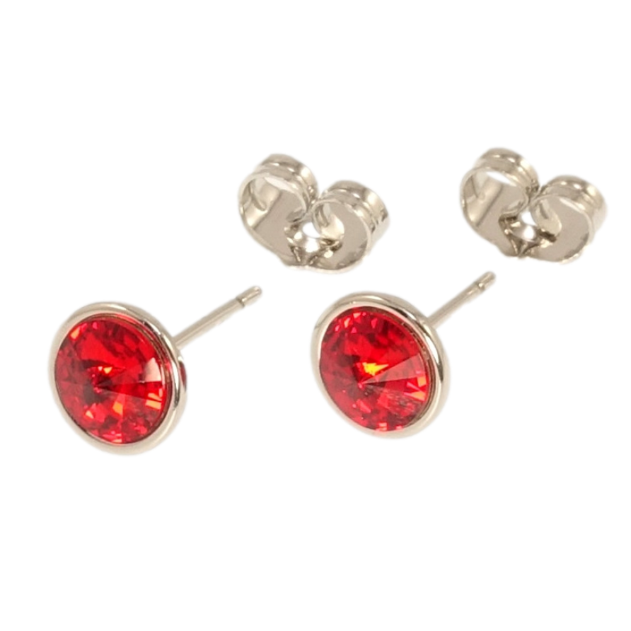 Серьги Xuping цвет Родий с кристаллами Swarovski пусеты Кристалл Light Siam в ободковой оправе ø 8мм фото №1