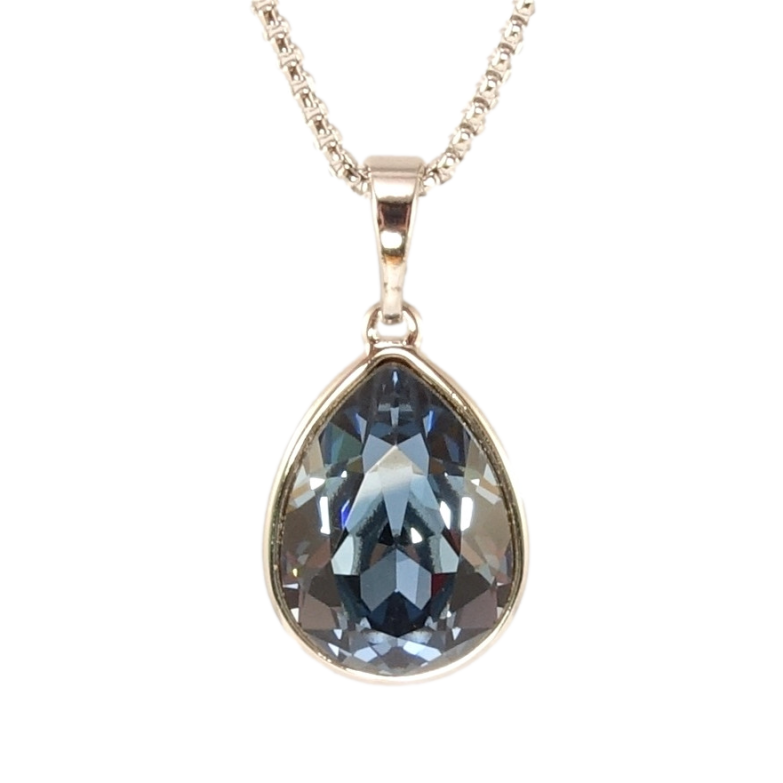 Кулон Xuping цвет Родий с кр-ми Swarovski на цепочке Кристальная капелька Montana дл. 40-45см х 1мм фото №14