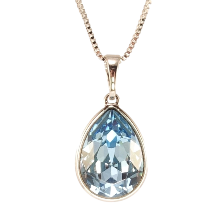Кулон Xuping колір Родій з кр-ми Swarovski на ланцюжку Кристальна крапелька Aquamarine дл. 40-45см х 1мм фото №13