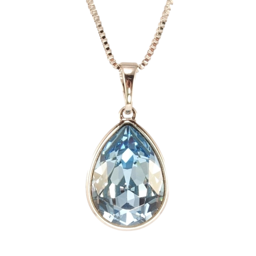 Кулон Xuping цвет Родий с кр-ми Swarovski на цепочке Кристальная капелька Aquamarine дл. 40-45см х 1мм фото №1