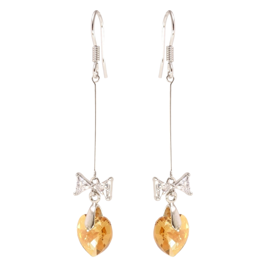 Сережки Xuping колір Родій з кристалами Swarovski французький замок Кристальні серця Topaz з бантами фото №1