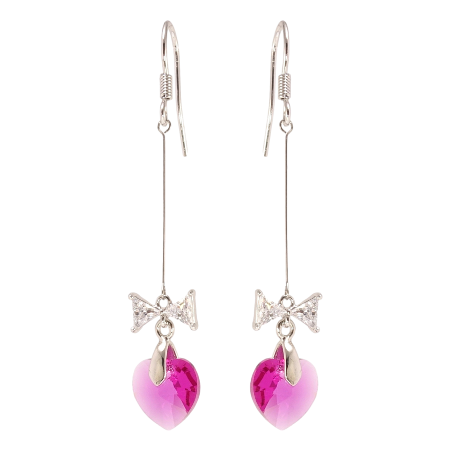 Сережки Xuping колір Родій з кристалами Swarovski французький замок Кристальні серця Fuchsia з бантами фото №1 Сережки Xuping колір Родій з кристалами Swarovski французький замок Кристальні серця Fuchsia з бантами фото №1