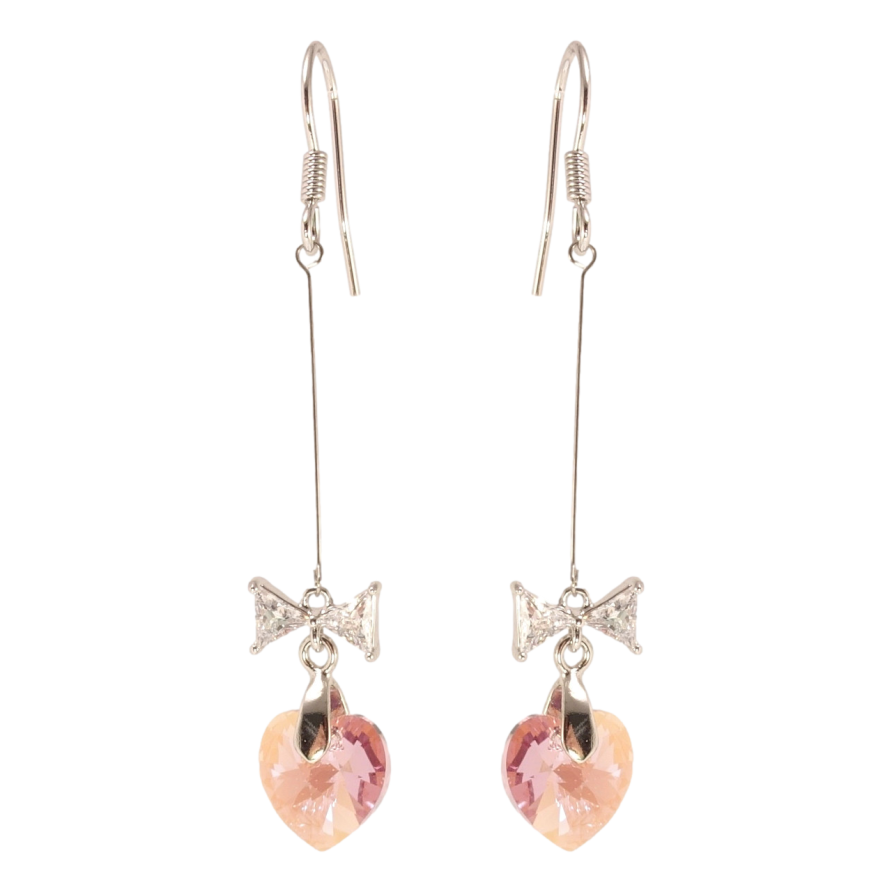 Серьги Xuping цвет Родий с кристаллами Swarovski французский замок Кристальные сердечки Rose с бантами фото №1 Серьги Xuping цвет Родий с кристаллами Swarovski французский замок Кристальные сердечки Rose с бантами фото №1