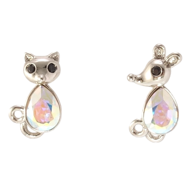Сережки Xuping колір Родій з кристалами Swarovski пусети Асиметричні сережки Кішки Мишки з кристалом АВ фото №6