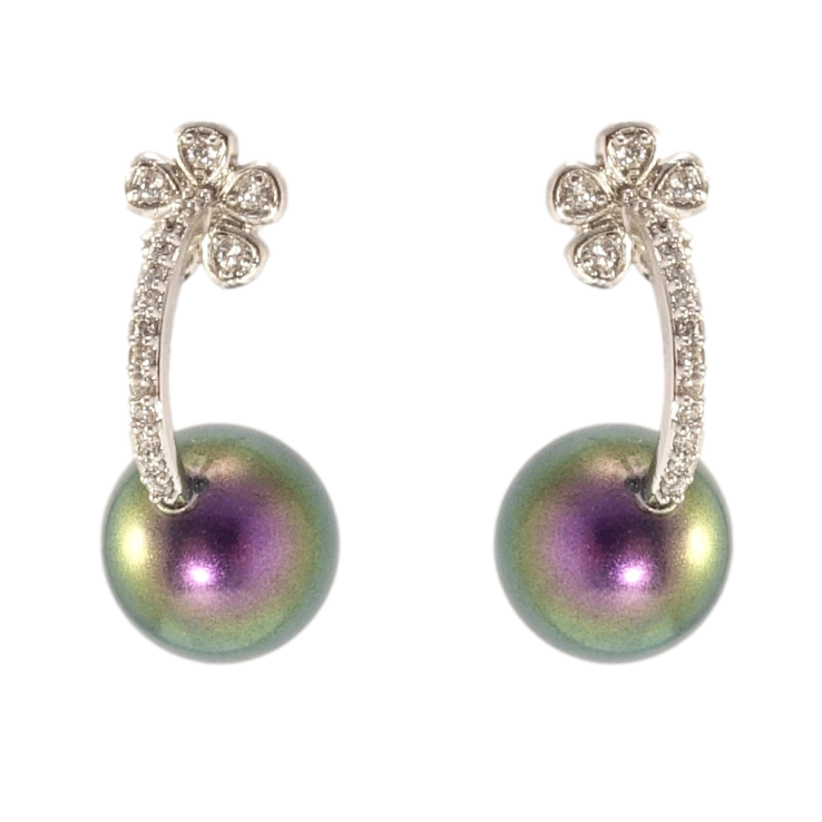 Сережки Xuping колір Родій з кристалами Swarovski пусети Дуги з квіточками та перлами Swarovski ø 10мм фото №3