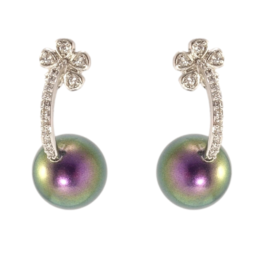 Сережки Xuping колір Родій з кристалами Swarovski пусети Дуги з квіточками та перлами Swarovski ø 10мм фото №1 Сережки Xuping колір Родій з кристалами Swarovski пусети Дуги з квіточками та перлами Swarovski ø 10мм фото №1