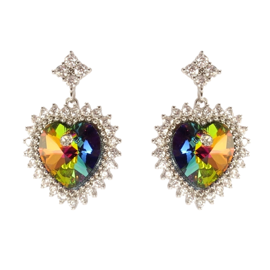 Сережки Xuping колір Родій з кристалами Swarovski пусети Сердечка Vitrail Medium в обрамленні кристалів фото №1 Сережки Xuping колір Родій з кристалами Swarovski пусети Сердечка Vitrail Medium в обрамленні кристалів фото №1