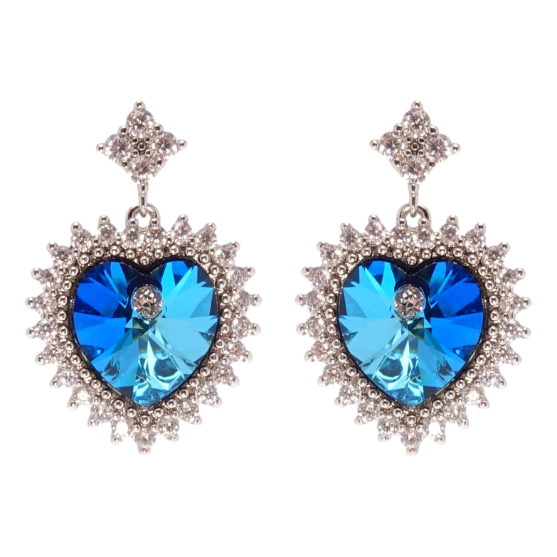 Сережки Xuping колір Родій з кристалами Swarovski пусети Сердечка Capri Blue в обрамленні кристалів фото №4 Сережки Xuping колір Родій з кристалами Swarovski пусети Сердечка Capri Blue в обрамленні кристалів фото №4