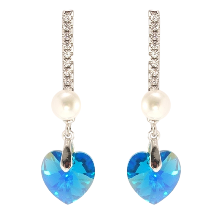 Сережки Xuping колір Родій з кристалами Swarovski пусети Дорожки кристалів з серцями Ocean Delite фото №4
