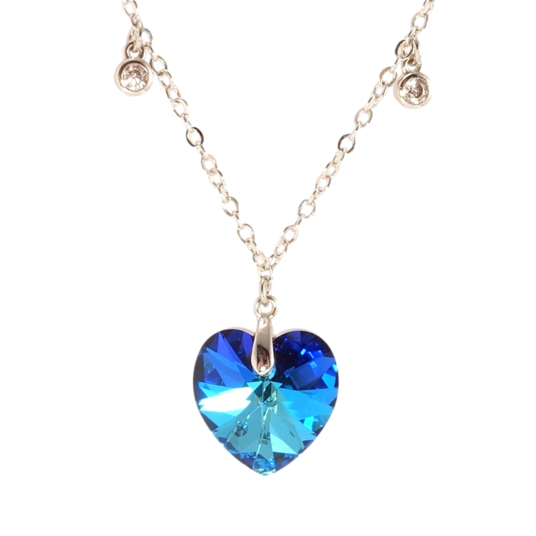 Кулон Xuping колір Родій з кр-ми Swarovski на ланцюжку Серце Metallic Blue на ланцюжку з підвісками дл. 38-43см х фото №2