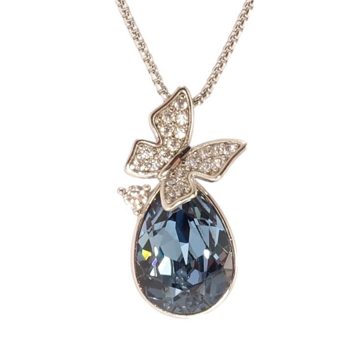 Кулон Xuping колір Родій з кр-ми Swarovski на ланцюжку Кристальна крапля Montana з метеликом дл. 40-45см х 1мм фото №16