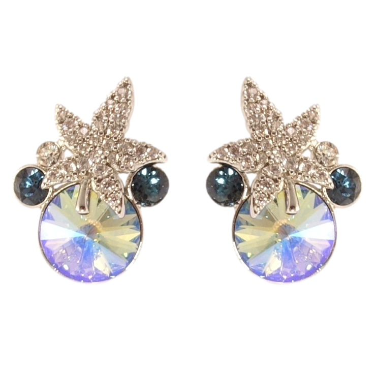 Сережки Xuping колір Родій з кристалами Swarovski пусети Кристали Montana та Luminous Green з листом фото №10