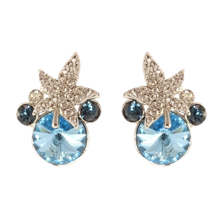 Сережки Xuping колір Родій з кристалами Swarovski пусети Кристали Montana та Aquamarine з листом фото №18 Сережки Xuping колір Родій з кристалами Swarovski пусети Кристали Montana та Aquamarine з листом фото №18
