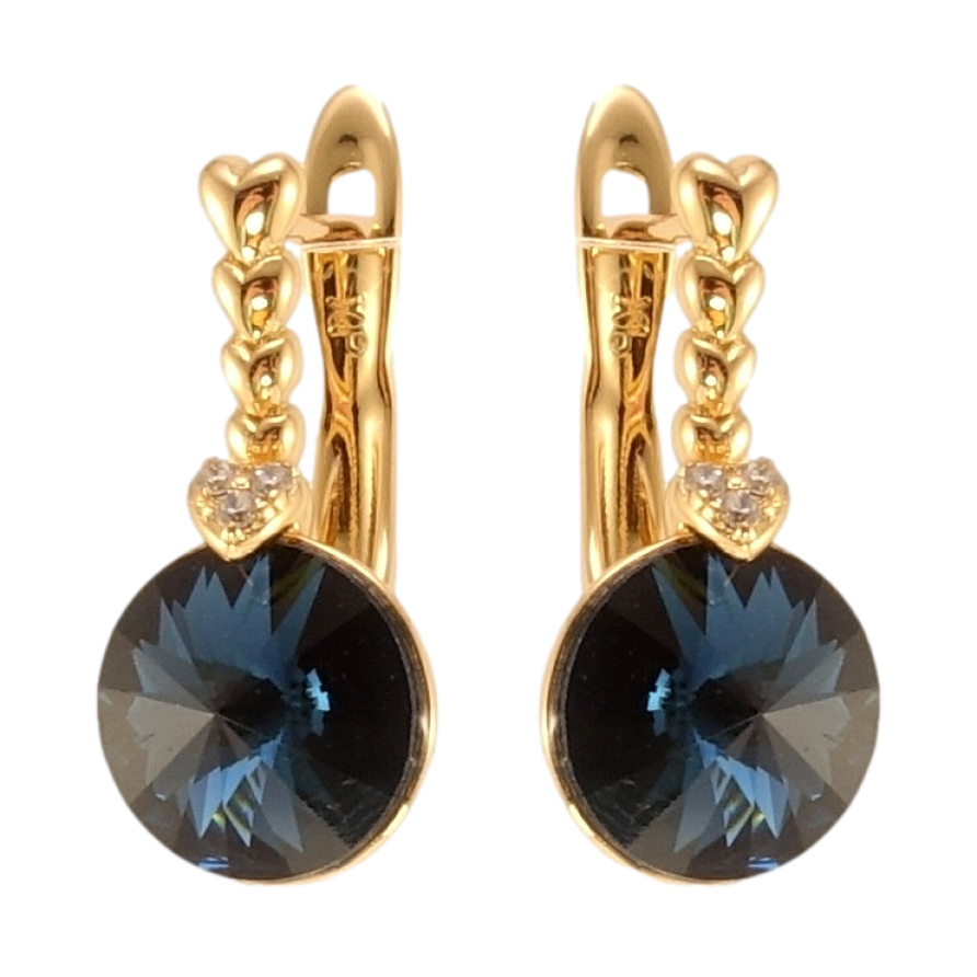 Серьги Xuping цвет 18K с кристаллами Swarovski английский замок Кристаллы Montana на дужках сердечках фото №1