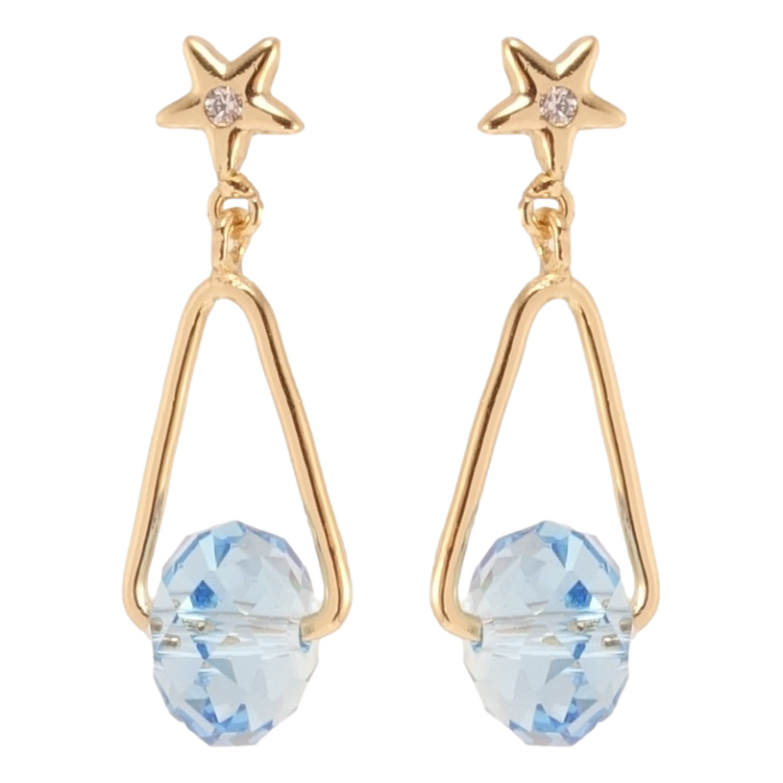 Сережки Xuping колір 18K з кристалами Swarovski пусети Зірочки з трикутними підвісками та намистом фото №15