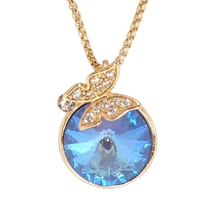 Кулон Xuping цвет 18K с кр-ми Swarovski на цепочке Кристалл Ocean Delite с бабочкой дл. 41-46см х 1мм фото №2 Кулон Xuping цвет 18K с кр-ми Swarovski на цепочке Кристалл Ocean Delite с бабочкой дл. 41-46см х 1мм фото №2