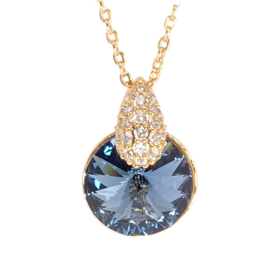 Кулон Xuping цвет 18K с кр-ми Swarovski на цепочке Кристалл Montana с капелькой дл. 40-45см х 2мм фото №1 Кулон Xuping цвет 18K с кр-ми Swarovski на цепочке Кристалл Montana с капелькой дл. 40-45см х 2мм фото №1