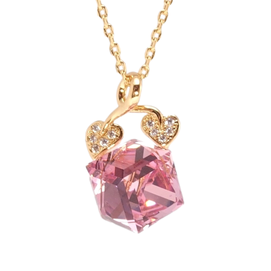Кулон Xuping колір 18K з кр-ми Swarovski на ланцюжку Кристальний куб Rose з листочками дл. 39-44см х 1мм фото №1 Кулон Xuping колір 18K з кр-ми Swarovski на ланцюжку Кристальний куб Rose з листочками дл. 39-44см х 1мм фото №1