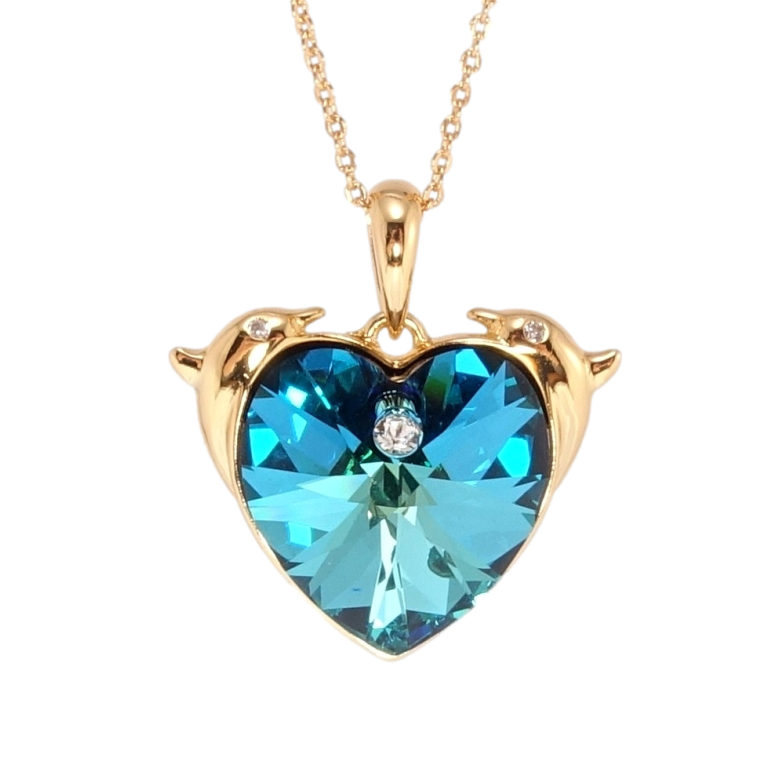 Кулон Xuping колір 18K з кр-ми Swarovski на ланцюжку Серце Metallic Blue з дельфінами дл. 39-44см х 1мм фото №20 Кулон Xuping колір 18K з кр-ми Swarovski на ланцюжку Серце Metallic Blue з дельфінами дл. 39-44см х 1мм фото №20