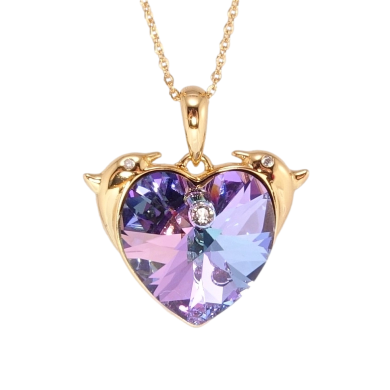 Кулон Xuping цвет 18K с кр-ми Swarovski на цепочке Сердце Paradise Shine с дельфинами дл. 39-44см х 1мм фото №2 Кулон Xuping цвет 18K с кр-ми Swarovski на цепочке Сердце Paradise Shine с дельфинами дл. 39-44см х 1мм фото №2