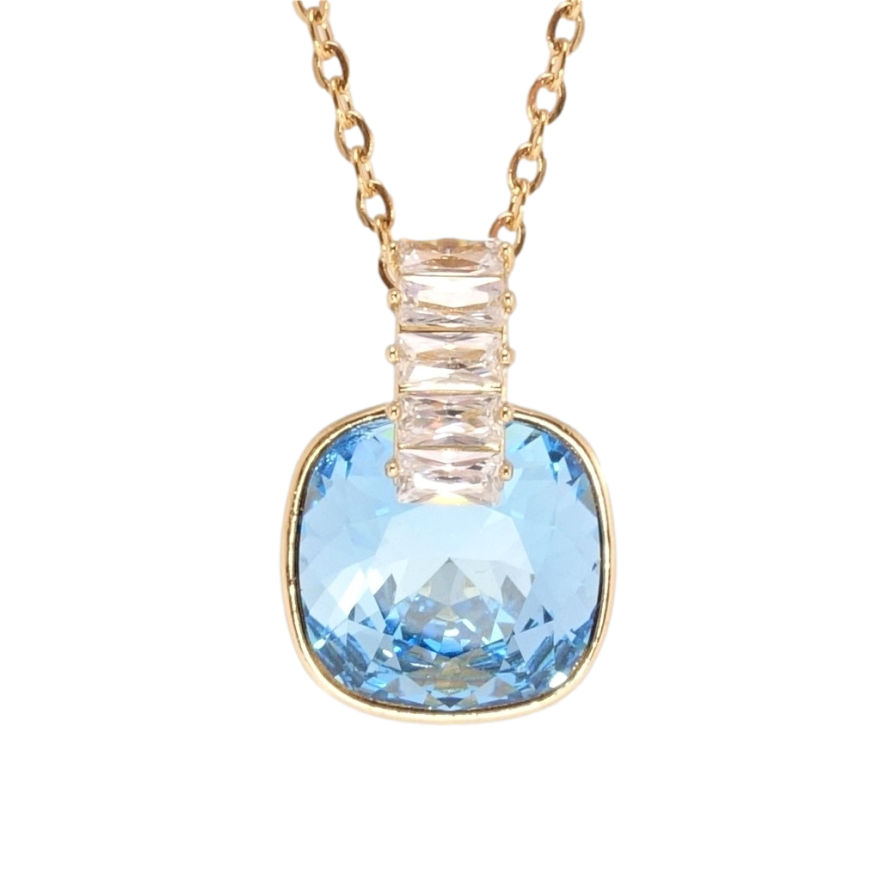 Кулон Xuping цвет 18K с кр-ми Swarovski на цепочке Кристалл Aquamarine с дорожкой кристаллов дл. 39-44см х фото №1 Кулон Xuping цвет 18K с кр-ми Swarovski на цепочке Кристалл Aquamarine с дорожкой кристаллов дл. 39-44см х фото №1