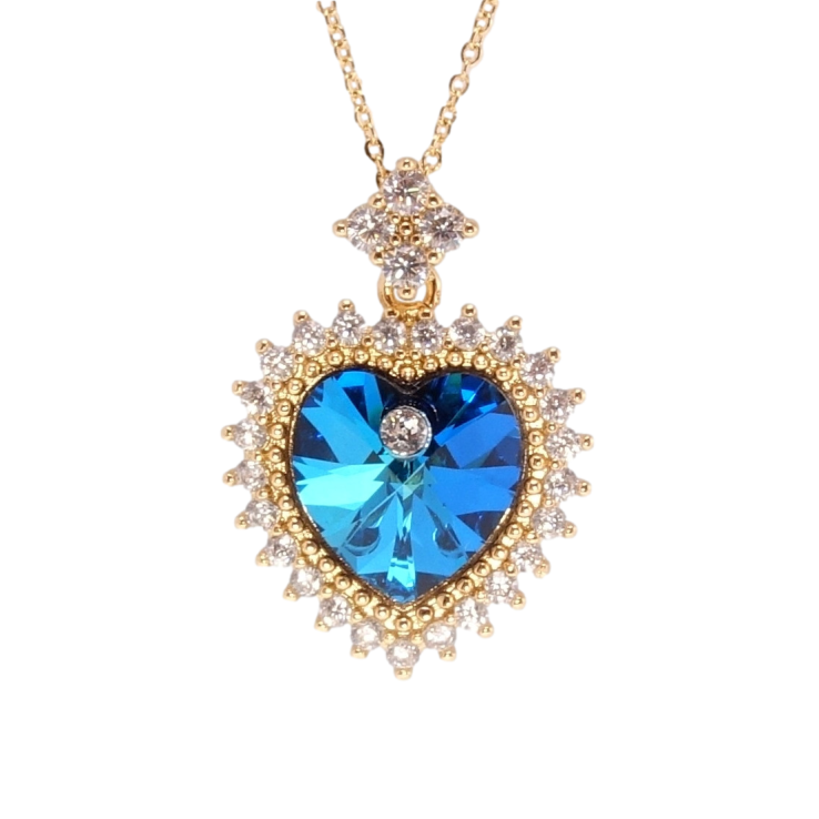 Кулон Xuping колір 18K з кр-ми Swarovski на ланцюжку Серце Metallic Blue з кристалами дл. 40-45см х 1мм фото №7