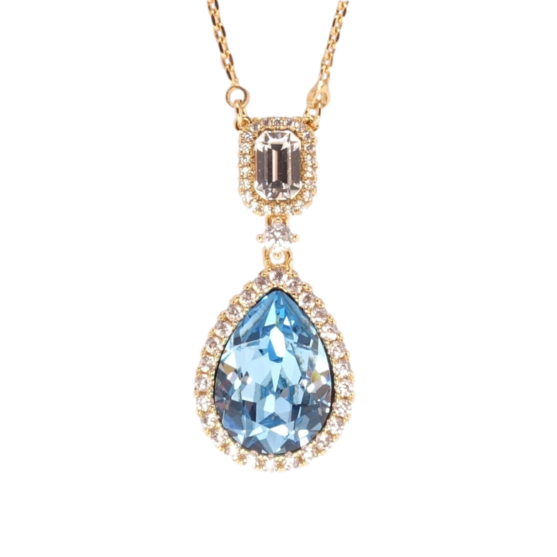 Кулон Xuping колір 18K з кр-ми Swarovski на ланцюжку Крапелька Aquamarine з кристалами дл. 40-45см х 1мм фото №2 Кулон Xuping колір 18K з кр-ми Swarovski на ланцюжку Крапелька Aquamarine з кристалами дл. 40-45см х 1мм фото №2