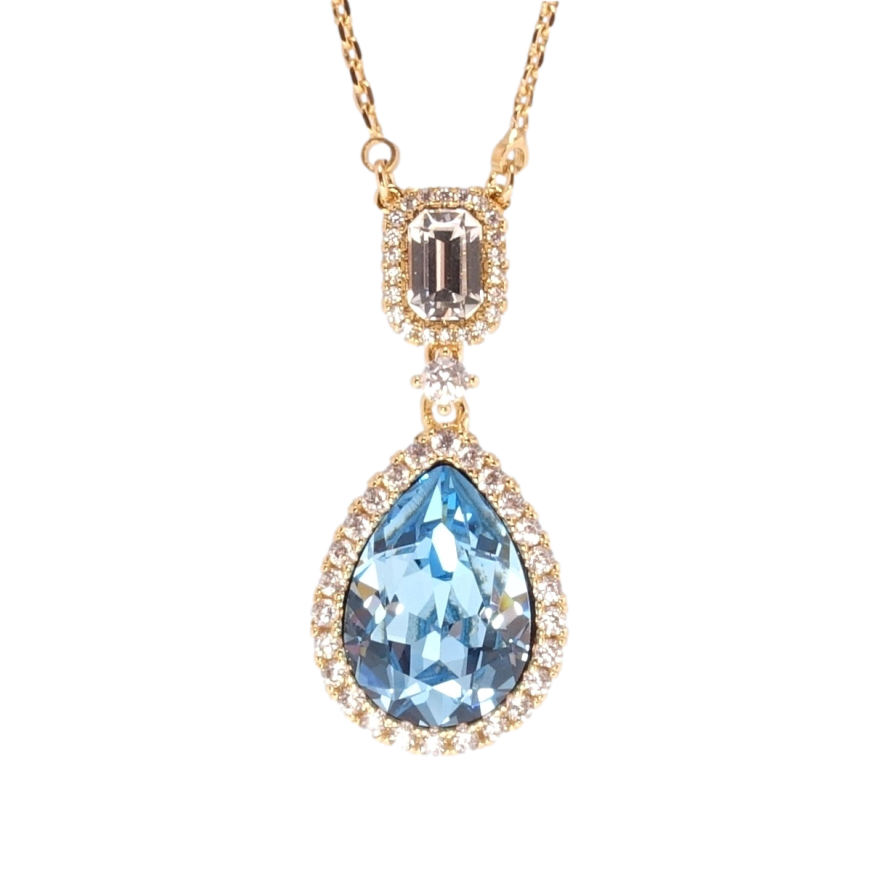 Кулон Xuping колір 18K з кр-ми Swarovski на ланцюжку Крапелька Aquamarine з кристалами дл. 40-45см х 1мм фото №1 Кулон Xuping колір 18K з кр-ми Swarovski на ланцюжку Крапелька Aquamarine з кристалами дл. 40-45см х 1мм фото №1