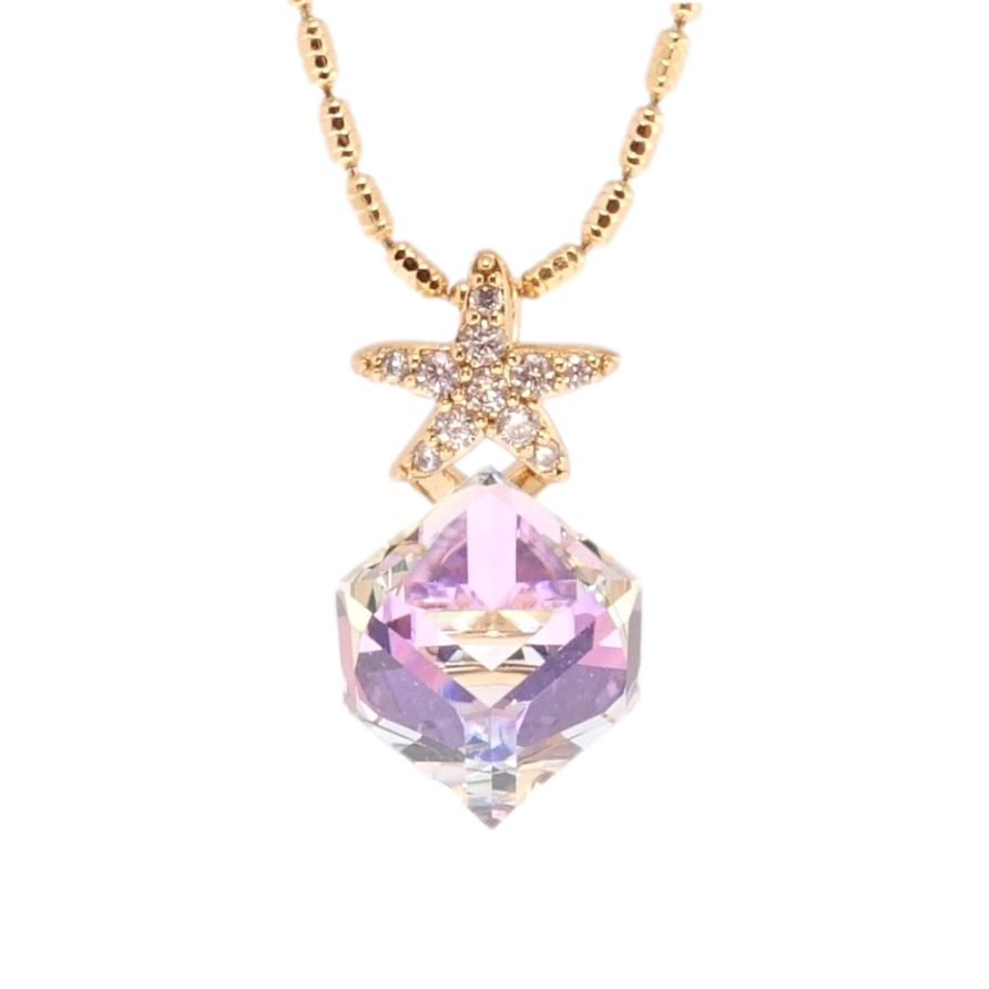 Кулон Xuping колір 18K з кр-ми Swarovski на ланцюжку Кубік Smoky Mauve із зірочкою дл. 40-45см х 1мм фото №1