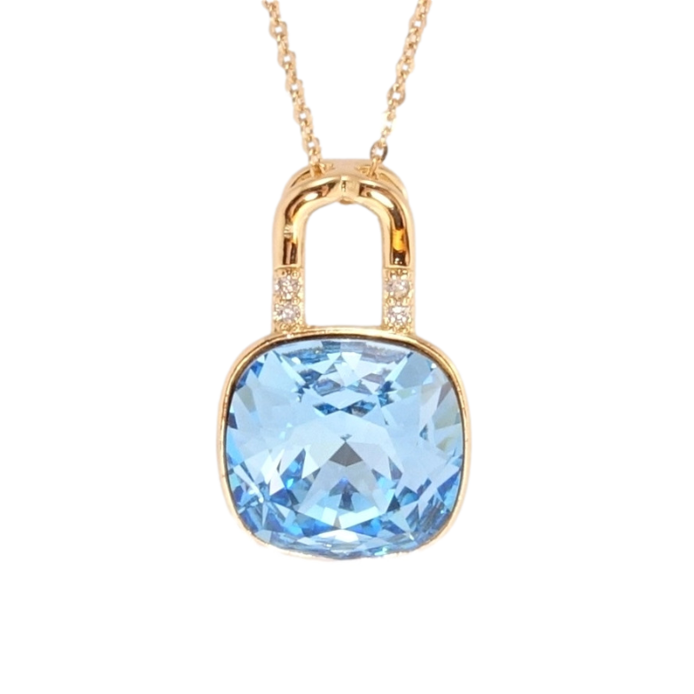Кулон Xuping колір 18K з кр-ми Swarovski на ланцюжку Замочок із кристалом Aquamarine дл. 39-44см х 1мм фото №2 Кулон Xuping колір 18K з кр-ми Swarovski на ланцюжку Замочок із кристалом Aquamarine дл. 39-44см х 1мм фото №2