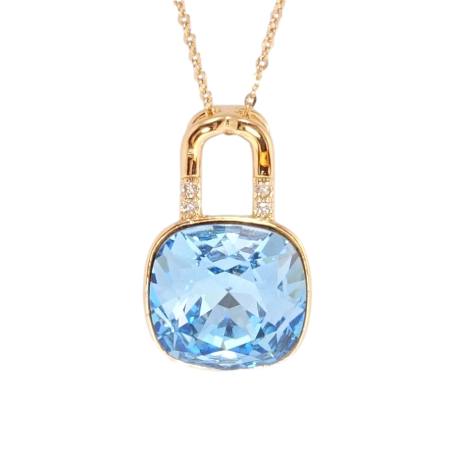 Кулон Xuping цвет 18K с кр-ми Swarovski на цепочке Замочек с кристаллом Aquamarine дл. 39-44см х 1мм фото №1 Кулон Xuping цвет 18K с кр-ми Swarovski на цепочке Замочек с кристаллом Aquamarine дл. 39-44см х 1мм фото №1