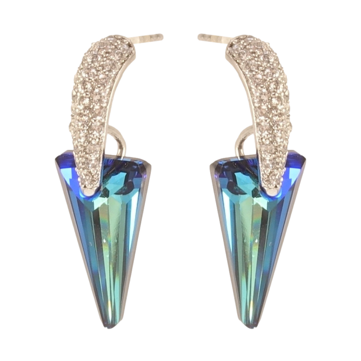 Сережки Xuping колір Родій з кристалами Swarovski пусети Кристали Metallic Blue на декоративних дугах фото №11 Сережки Xuping колір Родій з кристалами Swarovski пусети Кристали Metallic Blue на декоративних дугах фото №11