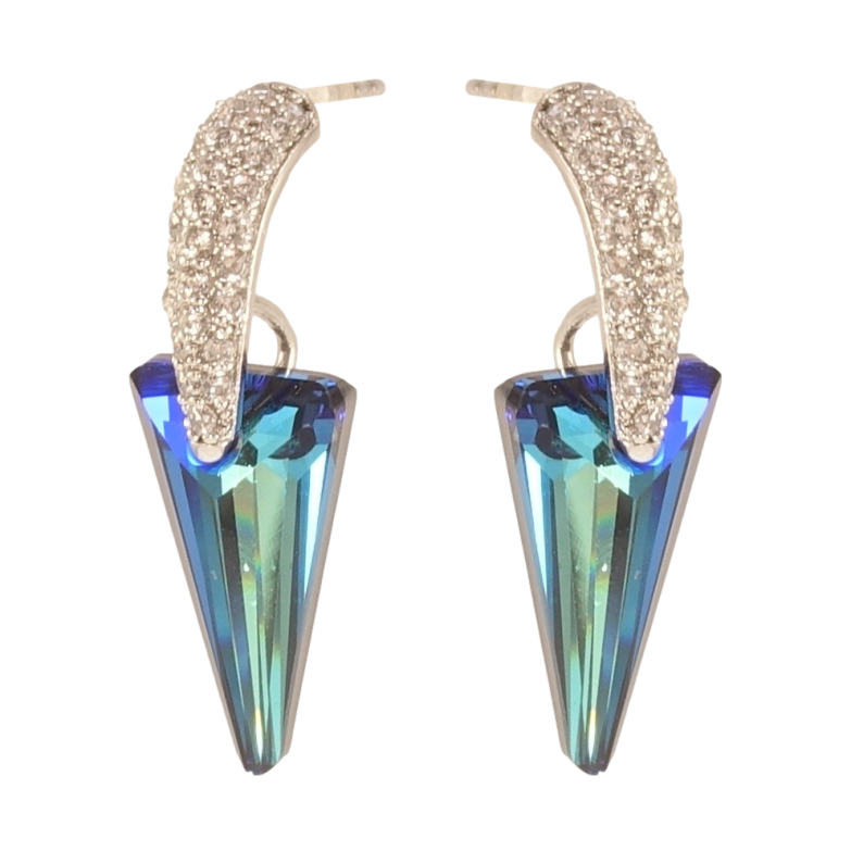 Сережки Xuping колір Родій з кристалами Swarovski пусети Кристали Metallic Blue на декоративних дугах фото №22 Сережки Xuping колір Родій з кристалами Swarovski пусети Кристали Metallic Blue на декоративних дугах фото №22