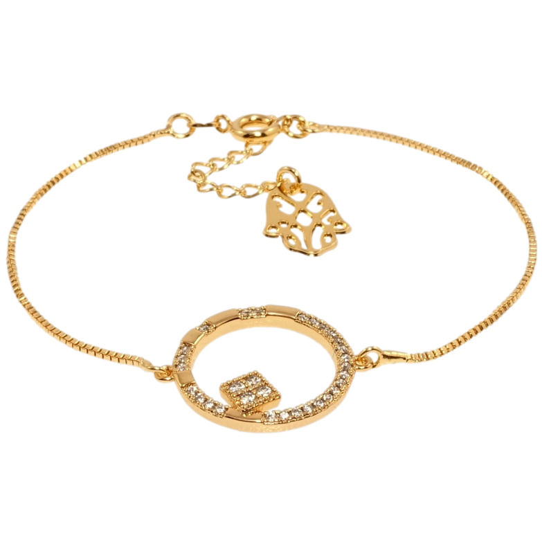 Браслет Xuping Позолота 18K Венецианское плетение с вставкой круг с цирконием длина с доп.цеп. 16.5-19.5см х фото №9