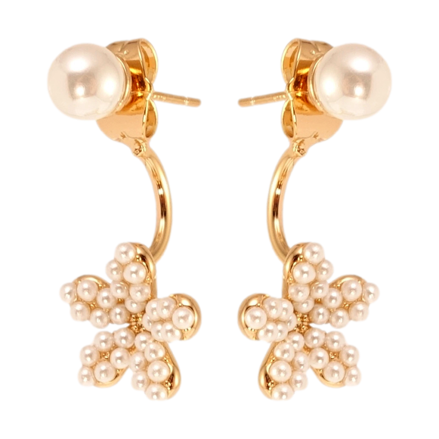 Серьги Xuping QQMM Позолота 18K пусеты- джекеты Жемчужные цветочки ø 6мм фото №1 Серьги Xuping QQMM Позолота 18K пусеты- джекеты Жемчужные цветочки ø 6мм фото №1