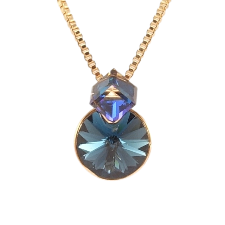 Кулон Xuping колір 18K з кр-ми Swarovski на ланцюжку Кристали Montana та Bermuda Blue довжина 40-45см фото №2 Кулон Xuping колір 18K з кр-ми Swarovski на ланцюжку Кристали Montana та Bermuda Blue довжина 40-45см фото №2