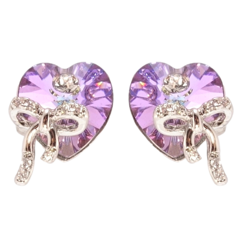 Сережки Xuping колір Родій з кристалами Swarovski пусети Сердечки Tanzanite з бантами фото №5 Сережки Xuping колір Родій з кристалами Swarovski пусети Сердечки Tanzanite з бантами фото №5