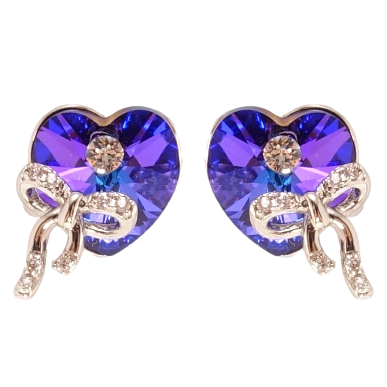 Сережки Xuping колір Родій з кристалами Swarovski пусети Сердечка Majestic Blue з бантами фото №16 Сережки Xuping колір Родій з кристалами Swarovski пусети Сердечка Majestic Blue з бантами фото №16