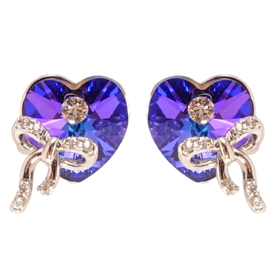 Сережки Xuping колір Родій з кристалами Swarovski пусети Сердечка Majestic Blue з бантами фото №1 Сережки Xuping колір Родій з кристалами Swarovski пусети Сердечка Majestic Blue з бантами фото №1
